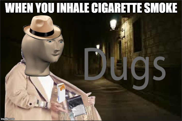 Dugs | WHEN YOU INHALE CIGARETTE SMOKE | image tagged in dugs | made w/ Imgflip meme maker