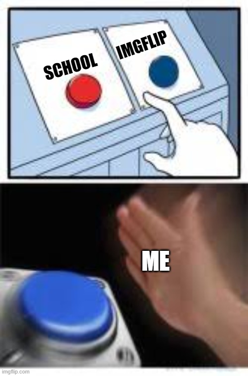 Red and Blue Buttons | IMGFLIP SCHOOL ME | image tagged in red and blue buttons | made w/ Imgflip meme maker