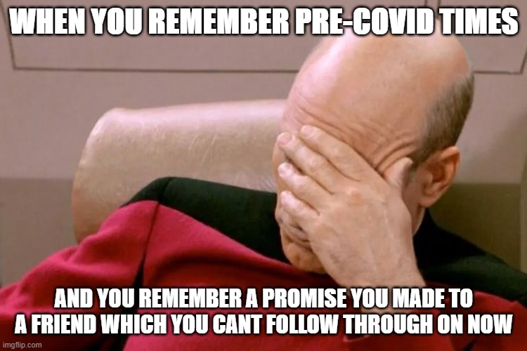 Precovid times | WHEN YOU REMEMBER PRE-COVID TIMES; AND YOU REMEMBER A PROMISE YOU MADE TO A FRIEND WHICH YOU CANT FOLLOW THROUGH ON NOW | image tagged in promises,social distancing,stay at home | made w/ Imgflip meme maker
