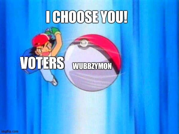 Choose Wubbzymon for election | I CHOOSE YOU! WUBBZYMON; VOTERS | image tagged in i choose you,election,president,wubbzymon | made w/ Imgflip meme maker