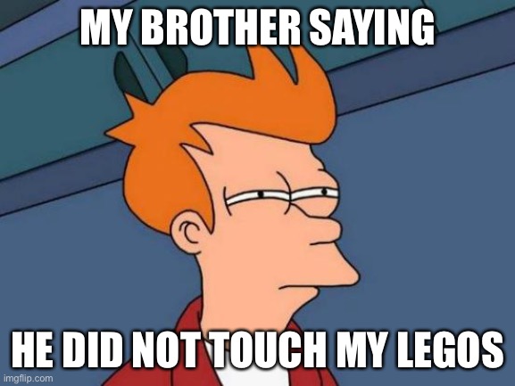 Yes | MY BROTHER SAYING; HE DID NOT TOUCH MY LEGOS | image tagged in memes,futurama fry | made w/ Imgflip meme maker