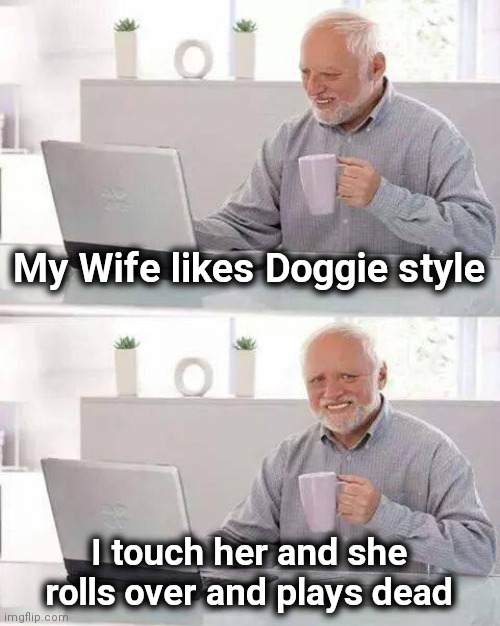 Hide the Pain Harold Meme | My Wife likes Doggie style I touch her and she rolls over and plays dead | image tagged in memes,hide the pain harold | made w/ Imgflip meme maker