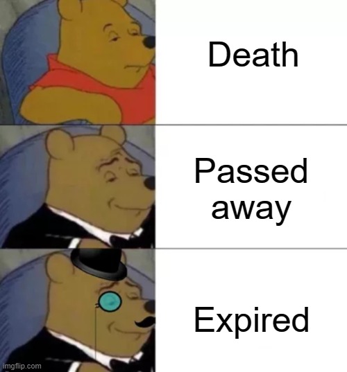Fancy pooh | Death; Passed away; Expired | image tagged in fancy pooh | made w/ Imgflip meme maker