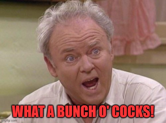 Archie Bunker | WHAT A BUNCH O' COCKS! | image tagged in archie bunker | made w/ Imgflip meme maker