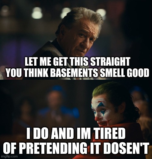 Let me get this straight murray | LET ME GET THIS STRAIGHT YOU THINK BASEMENTS SMELL GOOD; I DO AND IM TIRED OF PRETENDING IT DOSEN'T | image tagged in let me get this straight murray | made w/ Imgflip meme maker