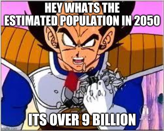Its OVER 9000! | HEY WHATS THE ESTIMATED POPULATION IN 2050; ITS OVER 9 BILLION | image tagged in its over 9000 | made w/ Imgflip meme maker