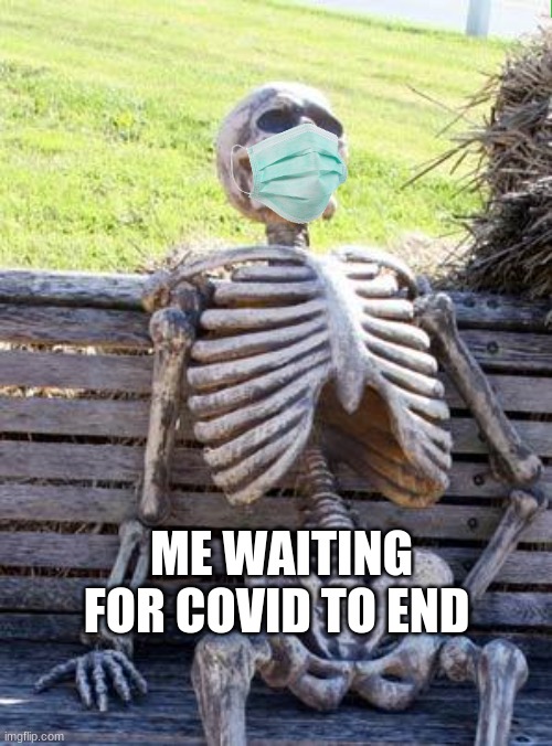 Waiting Skeleton | ME WAITING FOR COVID TO END | image tagged in memes,waiting skeleton | made w/ Imgflip meme maker