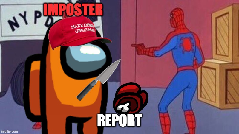 spiderman pointing at spiderman | IMPOSTER; REPORT | image tagged in spiderman pointing at spiderman | made w/ Imgflip meme maker