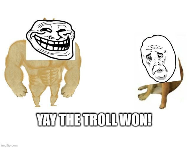 Buff Doge vs. Cheems Meme | YAY THE TROLL WON! | image tagged in memes,buff doge vs cheems | made w/ Imgflip meme maker