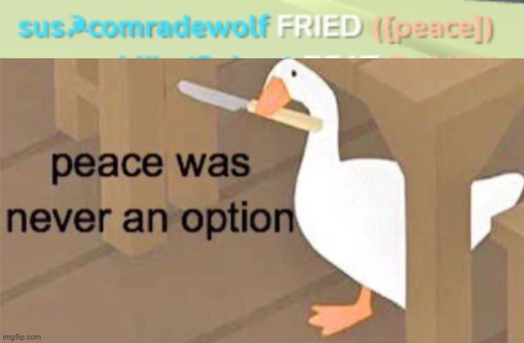 peace... what is the definition of peace to you? to me it is a fragment of imagination, it was never an option | image tagged in untitled goose peace was never an option | made w/ Imgflip meme maker