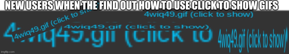 Why | NEW USERS WHEN THE FIND OUT HOW TO USE CLICK TO SHOW GIFS | image tagged in memes | made w/ Imgflip meme maker