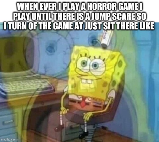 Internal screaming | WHEN EVER I PLAY A HORROR GAME I PLAY UNTIL THERE IS A JUMP SCARE SO I TURN OF THE GAME AT JUST SIT THERE LIKE | image tagged in internal screaming | made w/ Imgflip meme maker