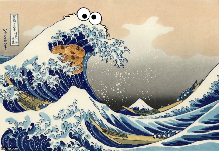 cookie monster japanese print | image tagged in cookie monster japanese print | made w/ Imgflip meme maker