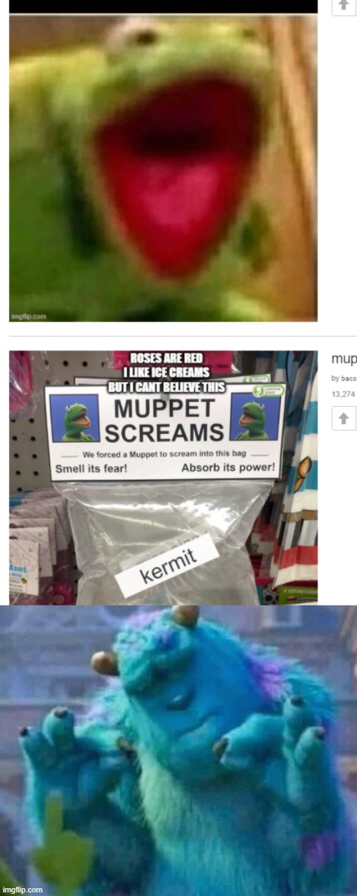 I found these mems together and... WOW! | image tagged in sully ok sign,kermit the frog,funny | made w/ Imgflip meme maker