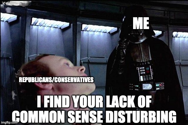 Republicans lack common sense | ME; REPUBLICANS/CONSERVATIVES; I FIND YOUR LACK OF COMMON SENSE DISTURBING | made w/ Imgflip meme maker