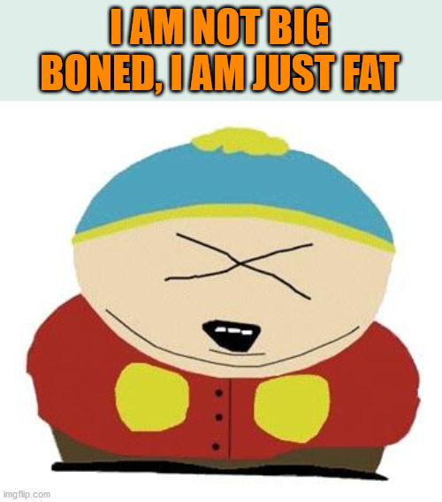 Cartman | I AM NOT BIG BONED, I AM JUST FAT | image tagged in cartman | made w/ Imgflip meme maker