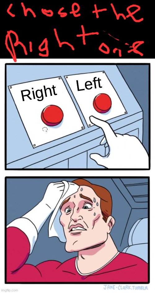 Two Buttons Meme | Left; Right | image tagged in memes,two buttons | made w/ Imgflip meme maker