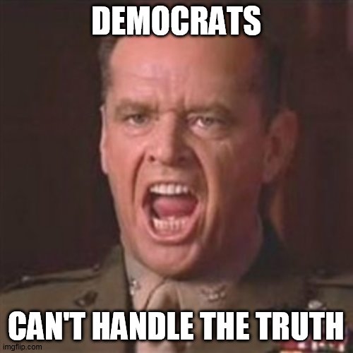 You can't handle the truth | DEMOCRATS CAN'T HANDLE THE TRUTH | image tagged in you can't handle the truth | made w/ Imgflip meme maker