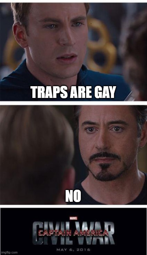Marvel Civil War 1 | TRAPS ARE GAY; NO | image tagged in memes,marvel civil war 1 | made w/ Imgflip meme maker