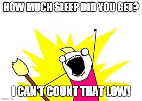 No Sleep | HOW MUCH SLEEP DID YOU GET? I CAN'T COUNT THAT LOW! | image tagged in memes,x all the y | made w/ Imgflip meme maker