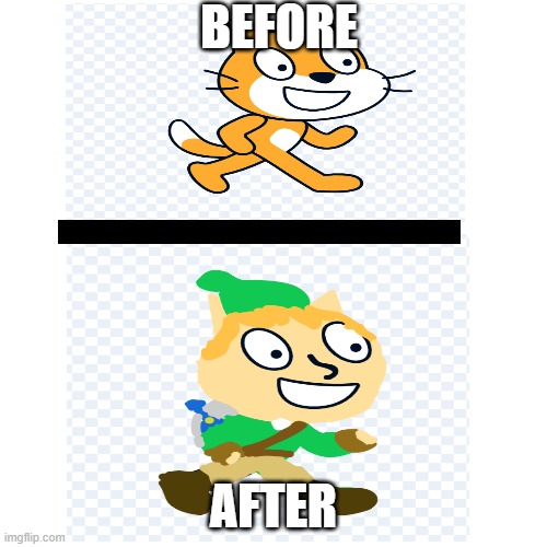 scratch meme |  BEFORE; AFTER | image tagged in scratch,link,before and after | made w/ Imgflip meme maker
