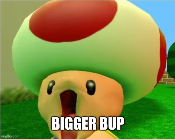 excited toad | BIGGER BUP | image tagged in excited toad | made w/ Imgflip meme maker