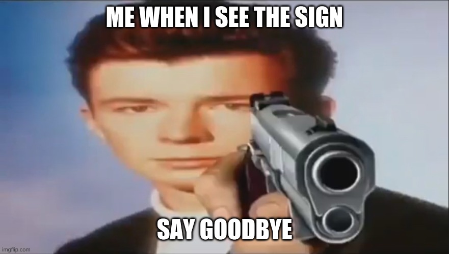 Say Goodbye | ME WHEN I SEE THE SIGN SAY GOODBYE | image tagged in say goodbye | made w/ Imgflip meme maker