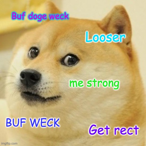 Doge Meme | Buf doge weck; Looser; me strong; BUF WECK; Get rect | image tagged in memes,doge | made w/ Imgflip meme maker