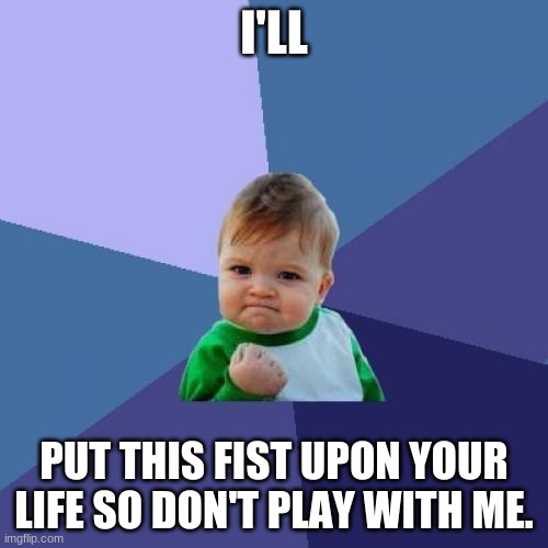 LOL this is just to be a funny meme | I'LL; PUT THIS FIST UPON YOUR LIFE SO DON'T PLAY WITH ME. | image tagged in memes,success kid | made w/ Imgflip meme maker