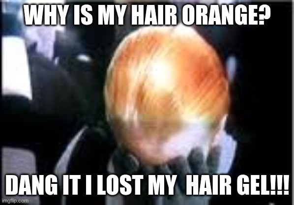 Draco malfoy | WHY IS MY HAIR ORANGE? DANG IT I LOST MY  HAIR GEL!!! | image tagged in draco malfoy | made w/ Imgflip meme maker