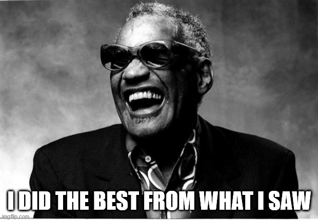 Ray Charles | I DID THE BEST FROM WHAT I SAW | image tagged in ray charles | made w/ Imgflip meme maker