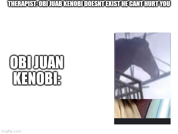 the best editing skills | THERAPIST: OBI JUAB KENOBI DOESNT EXIST HE CANT HURT YOU; OBI JUAN KENOBI: | image tagged in blank white template | made w/ Imgflip meme maker