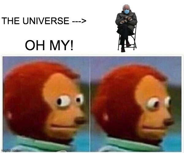 Monkey Puppet | THE UNIVERSE --->; OH MY! | image tagged in memes,monkey puppet | made w/ Imgflip meme maker