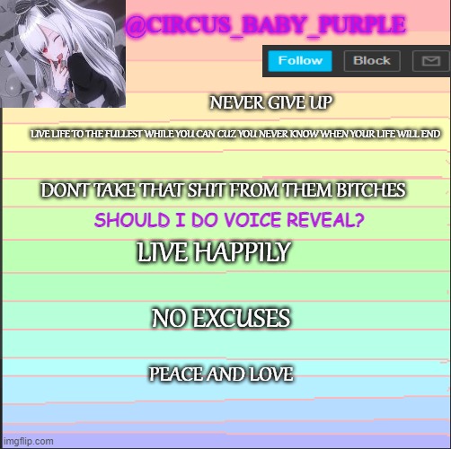 new temp | SHOULD I DO VOICE REVEAL? | image tagged in new temp | made w/ Imgflip meme maker