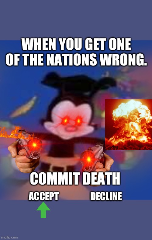 When This Happens | WHEN YOU GET ONE OF THE NATIONS WRONG. COMMIT DEATH; ACCEPT; DECLINE | image tagged in yakko | made w/ Imgflip meme maker