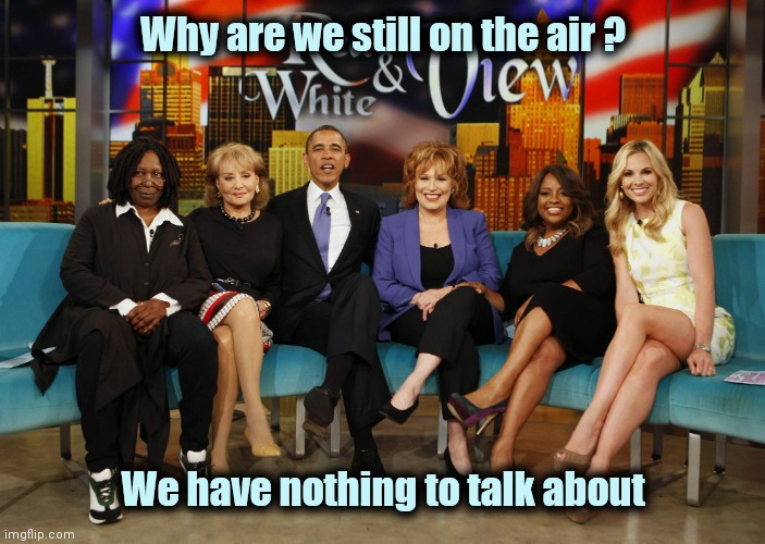 Thanks a bunch , Donald ! | Why are we still on the air ? We have nothing to talk about | image tagged in the view,bored,boring,i bet he's thinking about other women,irrelevant | made w/ Imgflip meme maker