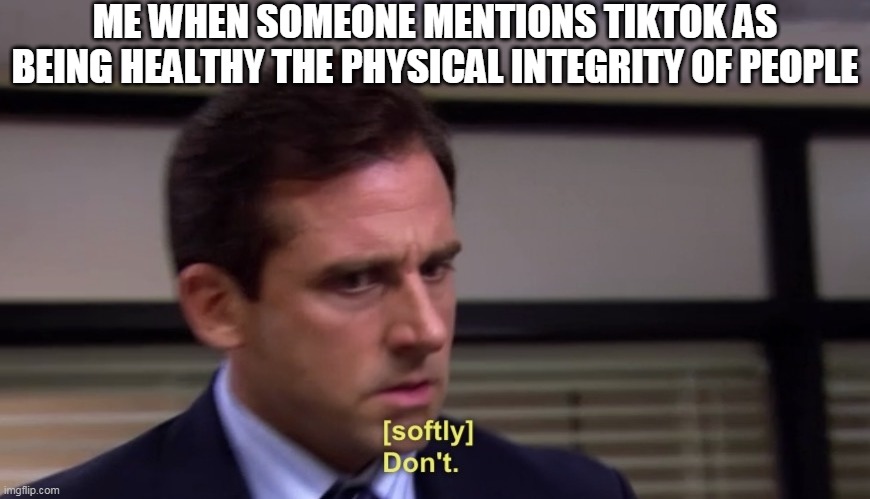 Don't | ME WHEN SOMEONE MENTIONS TIKTOK AS BEING HEALTHY THE PHYSICAL INTEGRITY OF PEOPLE | image tagged in don't | made w/ Imgflip meme maker