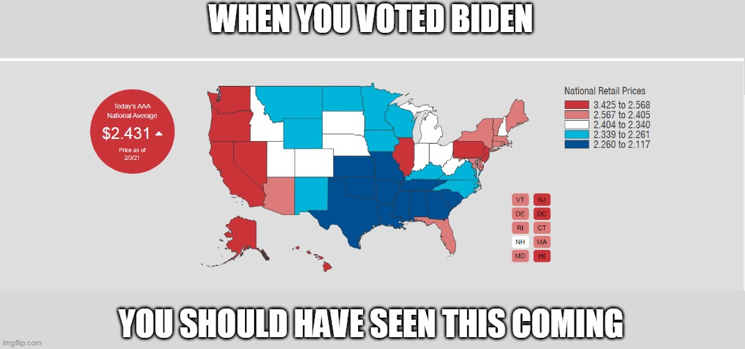 Gas prices up | WHEN YOU VOTED BIDEN; YOU SHOULD HAVE SEEN THIS COMING | image tagged in gas,prices,biden | made w/ Imgflip meme maker