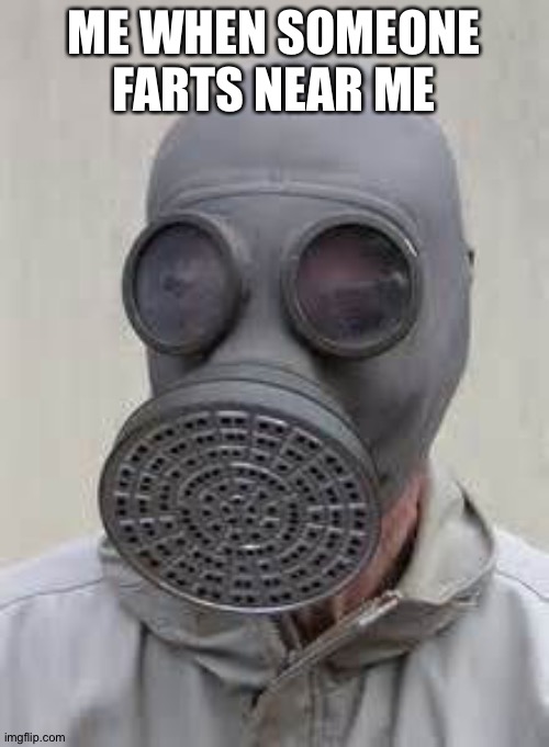 Don't you dare fart while you read this | ME WHEN SOMEONE FARTS NEAR ME | image tagged in gas mask | made w/ Imgflip meme maker