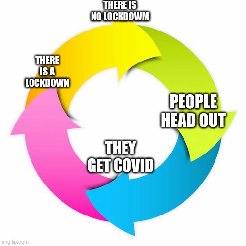 Cycle | THERE IS NO LOCKDOWM PEOPLE HEAD OUT THEY GET COVID THERE IS A LOCKDOWN | image tagged in cycle | made w/ Imgflip meme maker