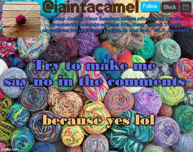 iaintacamel | Try to make me say no in the comments; because yes lol | image tagged in iaintacamel | made w/ Imgflip meme maker