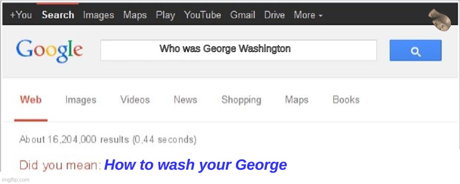 Did You Mean...? | Who was George Washington; How to wash your George | image tagged in did you mean | made w/ Imgflip meme maker