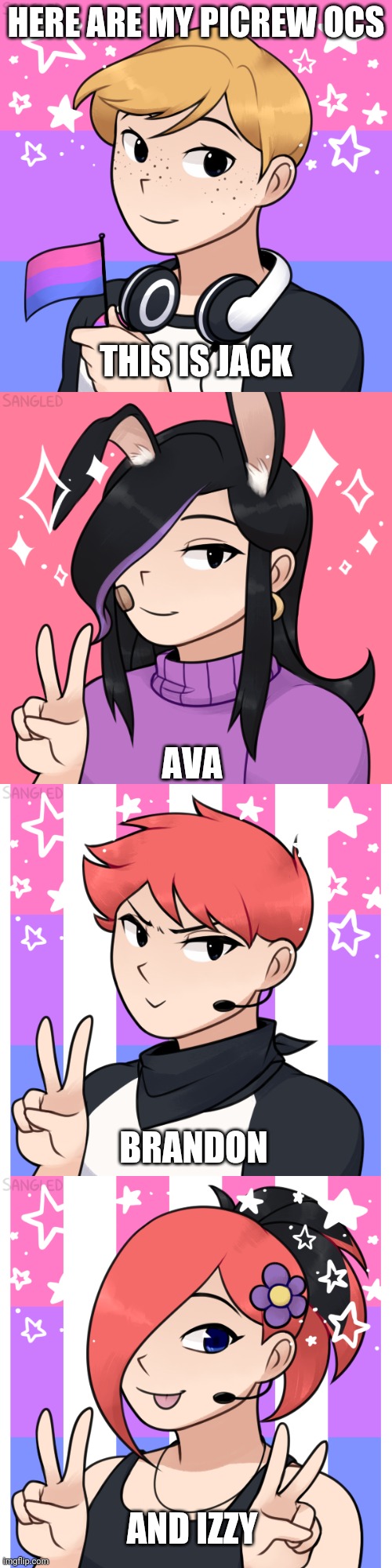 Jack is my favorite :3 But they're all my friends :) (not for real though, just imaginary) | HERE ARE MY PICREW OCS; THIS IS JACK; AVA; BRANDON; AND IZZY | image tagged in my friends | made w/ Imgflip meme maker