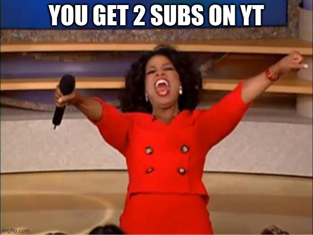 when u get 2 subs on yt | YOU GET 2 SUBS ON YT | image tagged in memes,oprah you get a | made w/ Imgflip meme maker