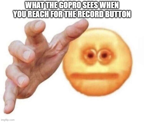 what the gopro sees | WHAT THE GOPRO SEES WHEN YOU REACH FOR THE RECORD BUTTON | image tagged in vibe check,memes,gopro,hand,camera | made w/ Imgflip meme maker