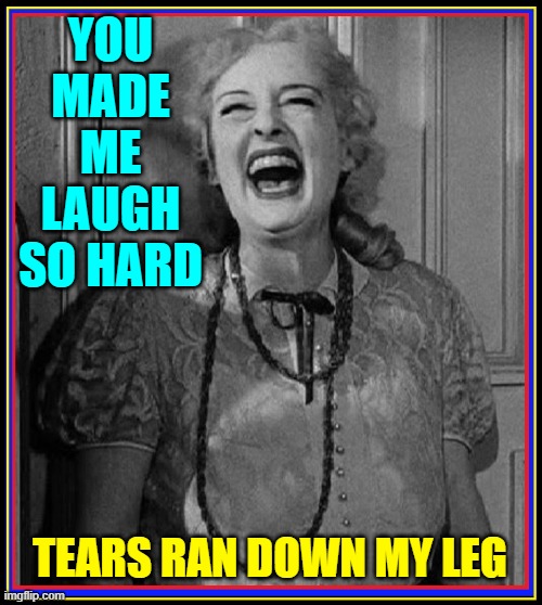 What Ever Happened to Baby Jane? | YOU MADE ME LAUGH SO HARD TEARS RAN DOWN MY LEG | image tagged in vince vance,bette davis,laughter,old movies,memes,black and white | made w/ Imgflip meme maker