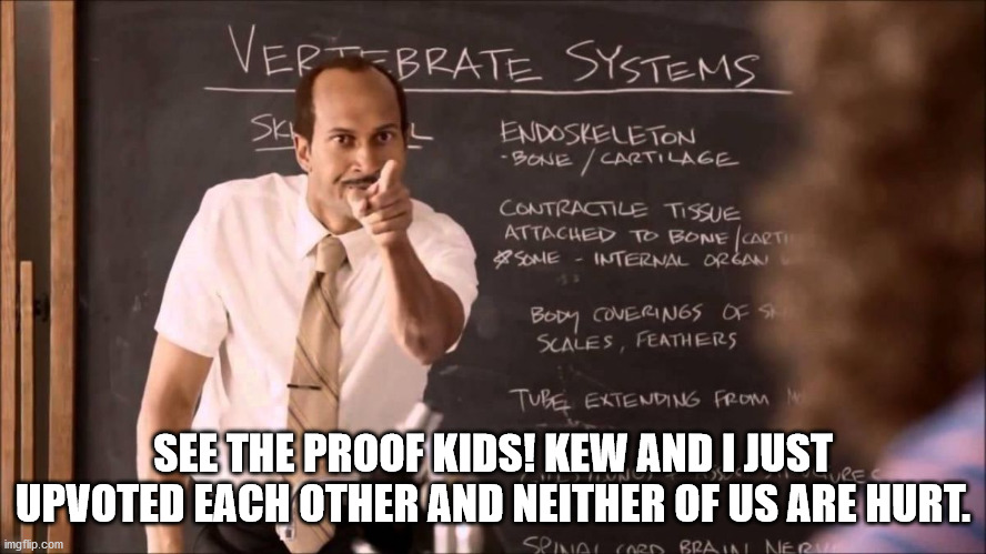 Key and Peele Substitute Teacher | SEE THE PROOF KIDS! KEW AND I JUST UPVOTED EACH OTHER AND NEITHER OF US ARE HURT. | image tagged in key and peele substitute teacher | made w/ Imgflip meme maker