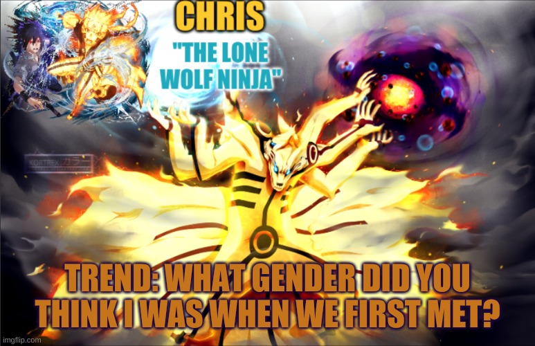 Naruto Template | TREND: WHAT GENDER DID YOU THINK I WAS WHEN WE FIRST MET? | image tagged in naruto template | made w/ Imgflip meme maker