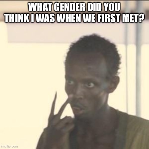 Look At Me Meme | WHAT GENDER DID YOU THINK I WAS WHEN WE FIRST MET? | image tagged in memes,look at me | made w/ Imgflip meme maker