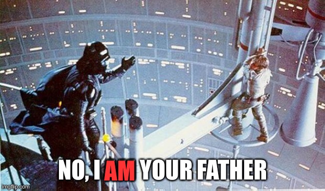 Luke I am your father | NO, I AM YOUR FATHER AM | image tagged in luke i am your father | made w/ Imgflip meme maker